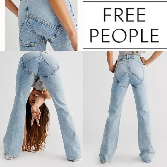 $188 FREE PEOPLE x BOYISH The Ricky PEACE SIGN JEANS BOHO 27 NWT - Picture 1 of 2